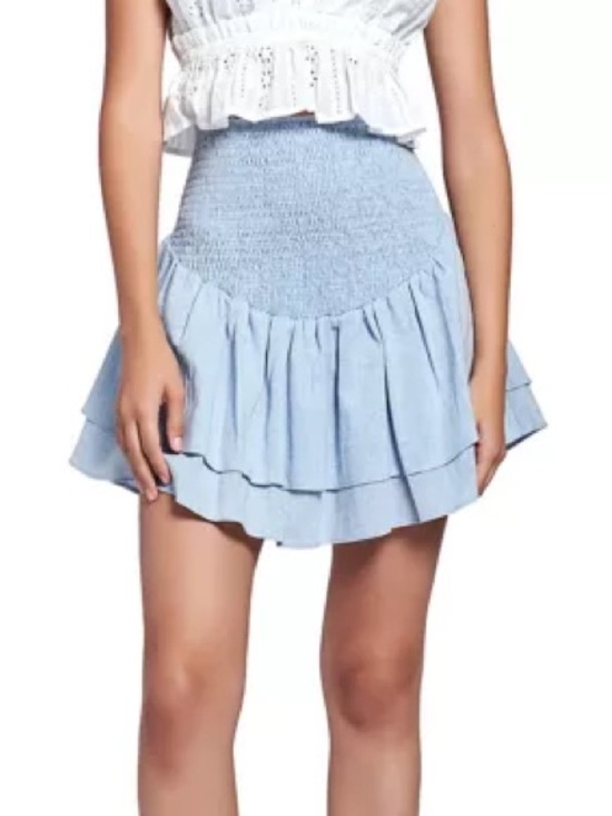 Lost + Wander Dresses & Skirts - Light Blue Ruffled Smocked Mini Skirt